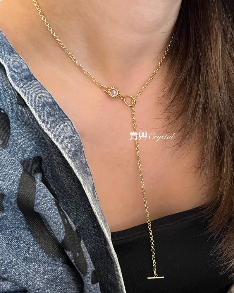 手工编织 颈链 月光石 OT扣好配戴 - 手链/手环 - 水晶 