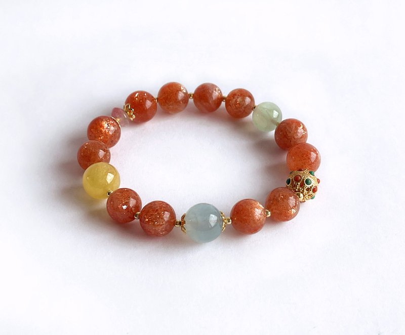 宝石系 天然矿石 金太阳 葡萄石 碧玺 925纯银 手链 - 手链/手环 - 宝石 橘色