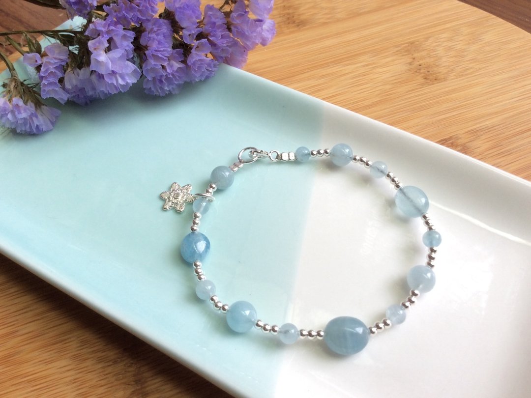 Ops Aquamarine Silver bracelet -海蓝宝/纯银/粉嫩/水蓝色/手链 - 手链/手环 - 宝石 蓝色