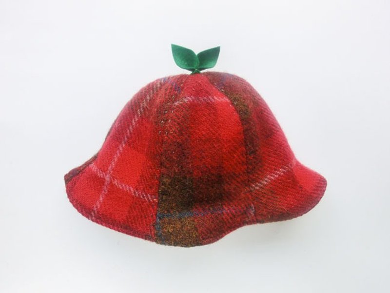 SALE! Grow Up! Wool Leaf Hat with Harris Tweed / Red 46cm - 围嘴/口水巾 - 羊毛 红色