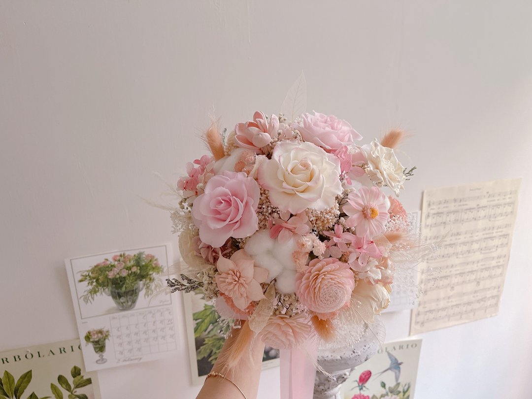 仙境里的粉红小精灵。外拍 婚纱 结婚捧花 永生花 永生花 捧花 - 干燥花/捧花 - 植物．花 粉红色