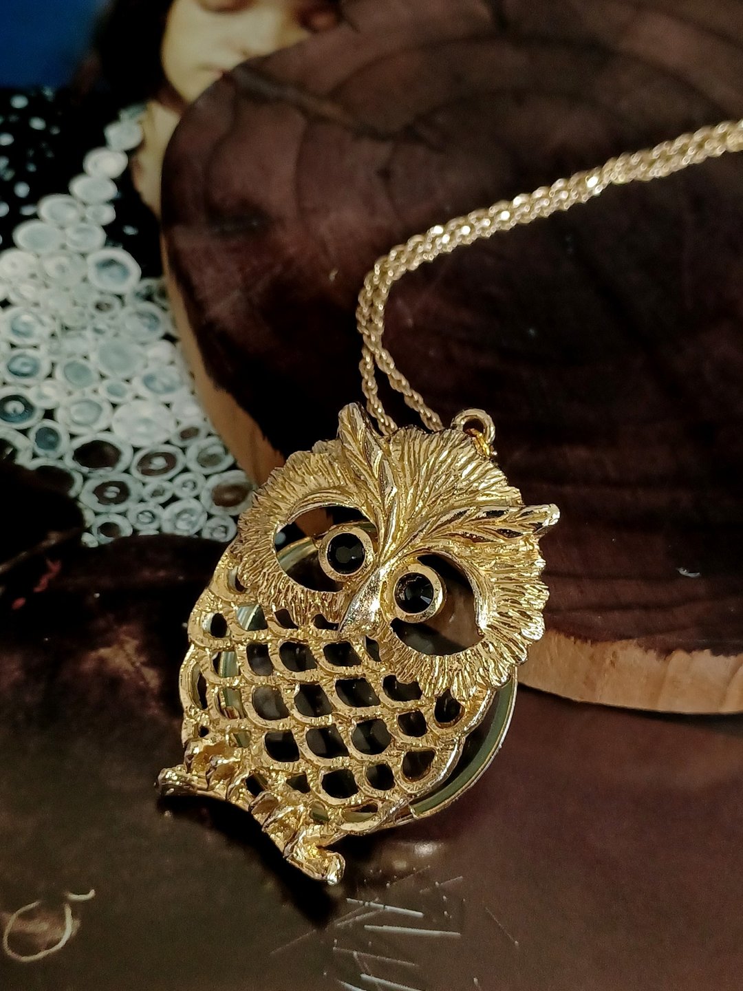 vintage jewelry  古董猫头鹰放大镜项链 - 项链 - 其他金属 