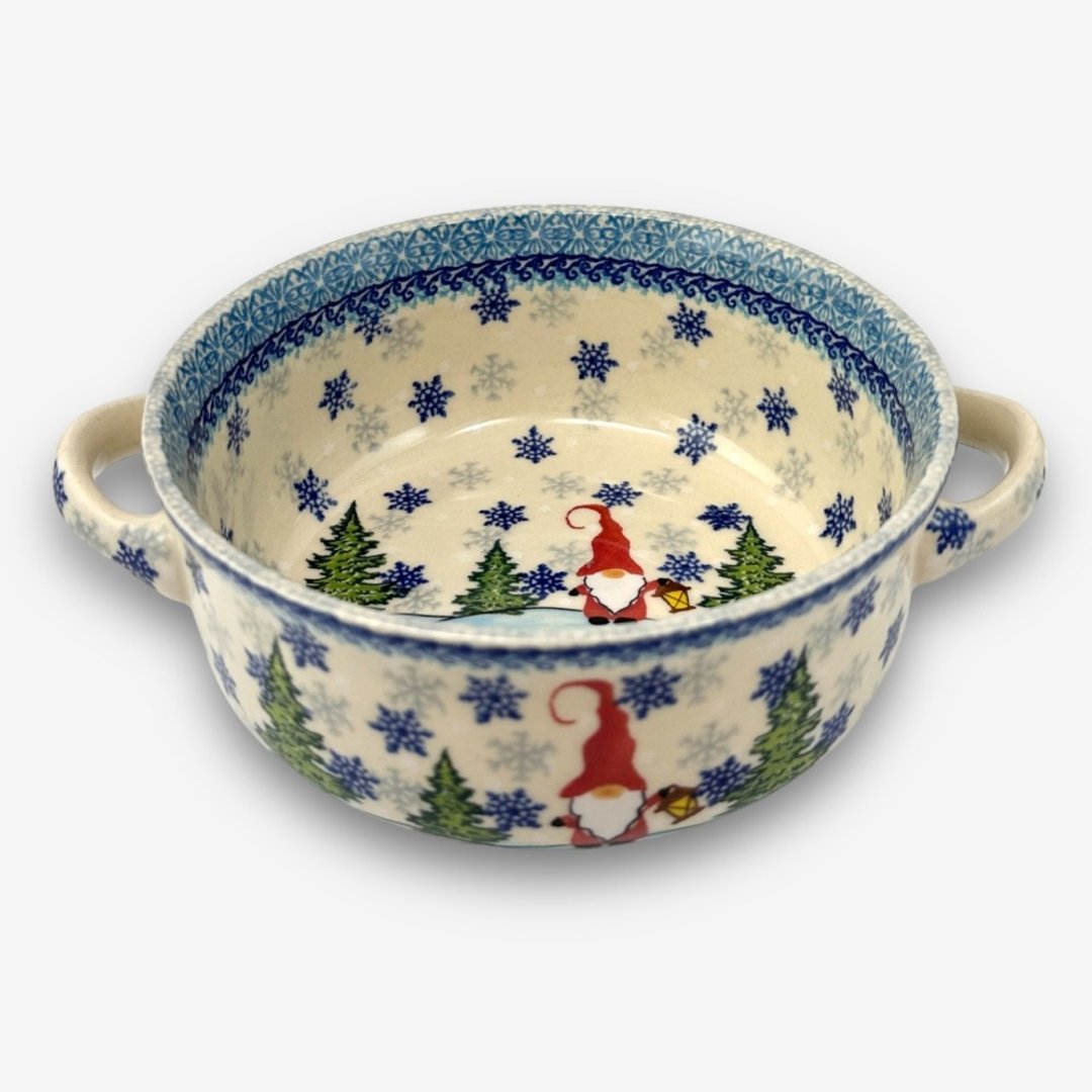 波兰手绘手工陶-双耳汤碗 21x16cm 雪国精灵系列 设计师款 - 碗 - 陶 蓝色