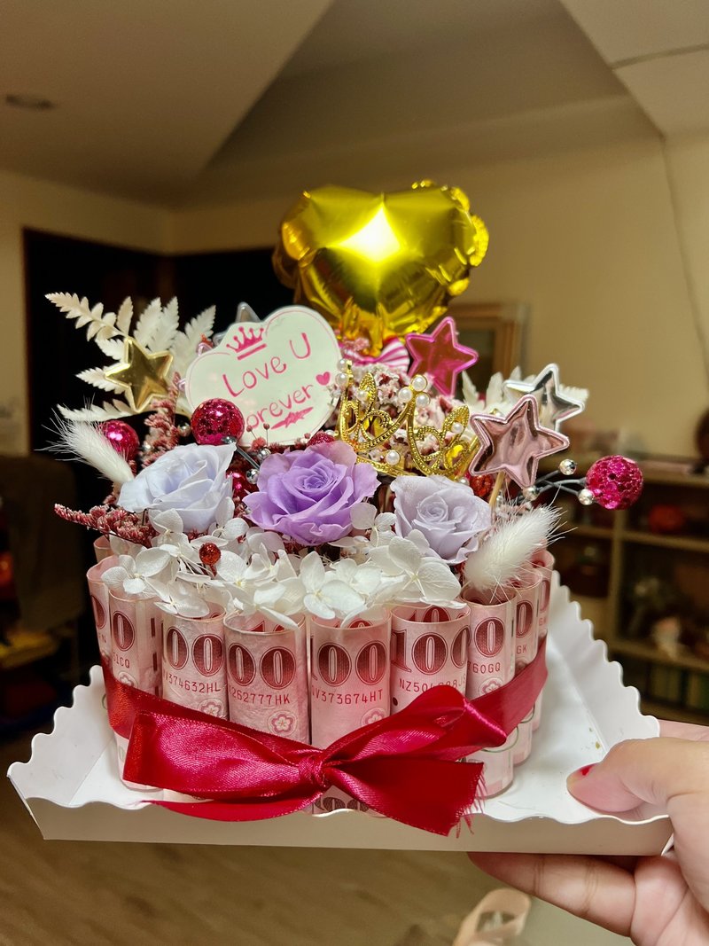 钞票永生花蛋糕定制化下单区-有钱花-商品不含钞票需自行放入 - 干燥花/捧花 - 植物．花 