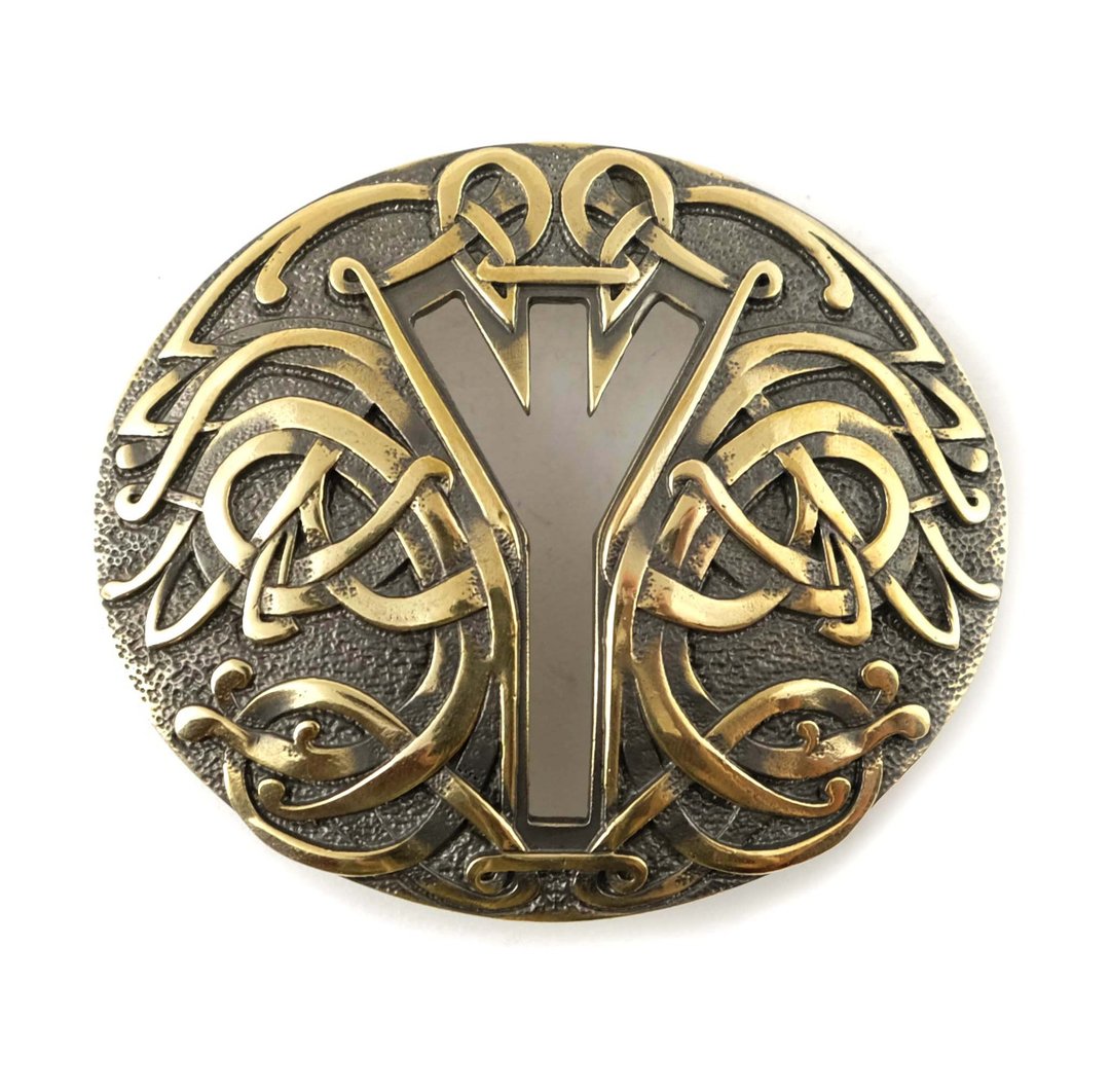 Algiz Rune soild brass belt buckle, Vikings Life Rune belt - 皮带/腰带 - 其他材质 金色
