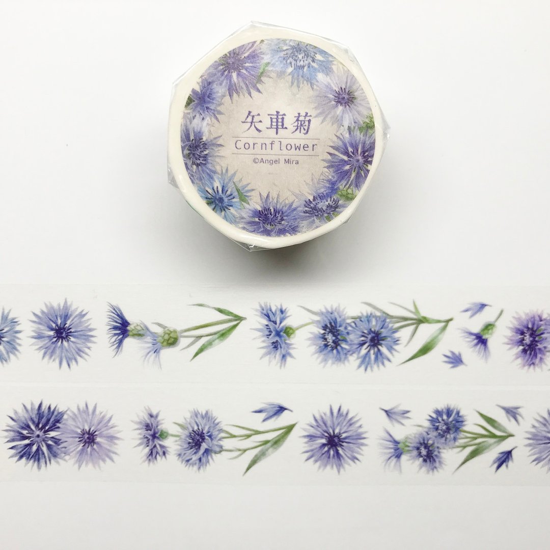 矢车菊白墨和纸胶带 - 纸胶带 - 纸 蓝色