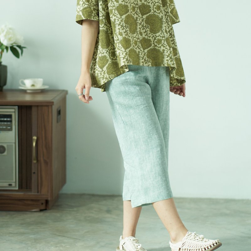 天然亚麻直筒裤 - Green - 女装长裤 - 亚麻 绿色