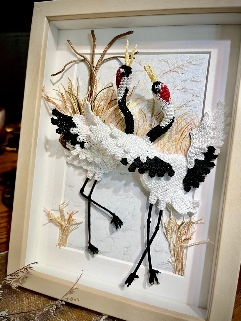 Dancing Cranes • 丹顶鹤 钩织 编织 立体花画 家居点缀 新居 - 摆饰 - 棉 多色