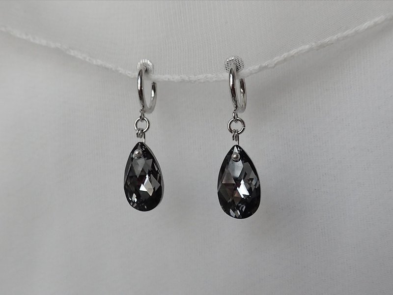 水滴, 施华洛世奇元素 & 耳夹 夹式 耳环 (一对) - 耳环/耳夹 - 玻璃 黑色