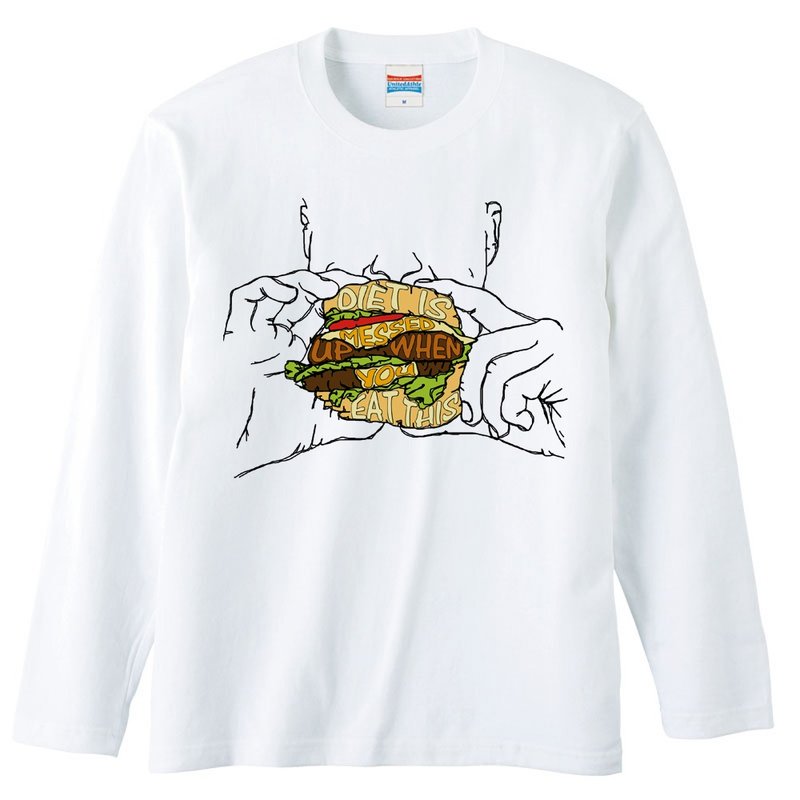 Long Sleeve T-shirt / Diet is messed up when you eat this - 男装上衣/T 恤 - 棉．麻 白色