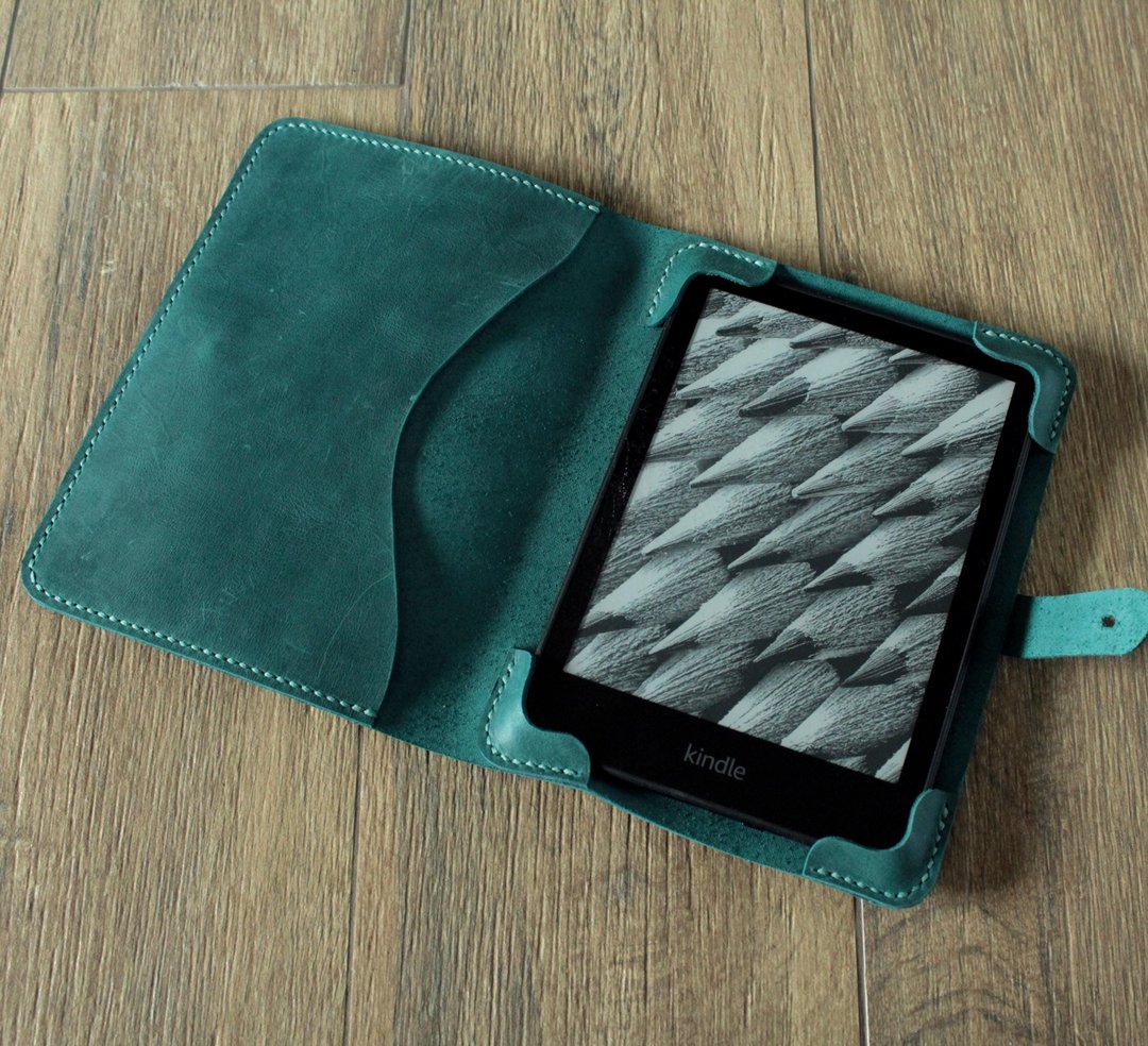 Kindle Paperwhite 11 gen 2021 6.8 寸皮套个人化蓝绿 - 平板/电脑保护壳 - 真皮 绿色