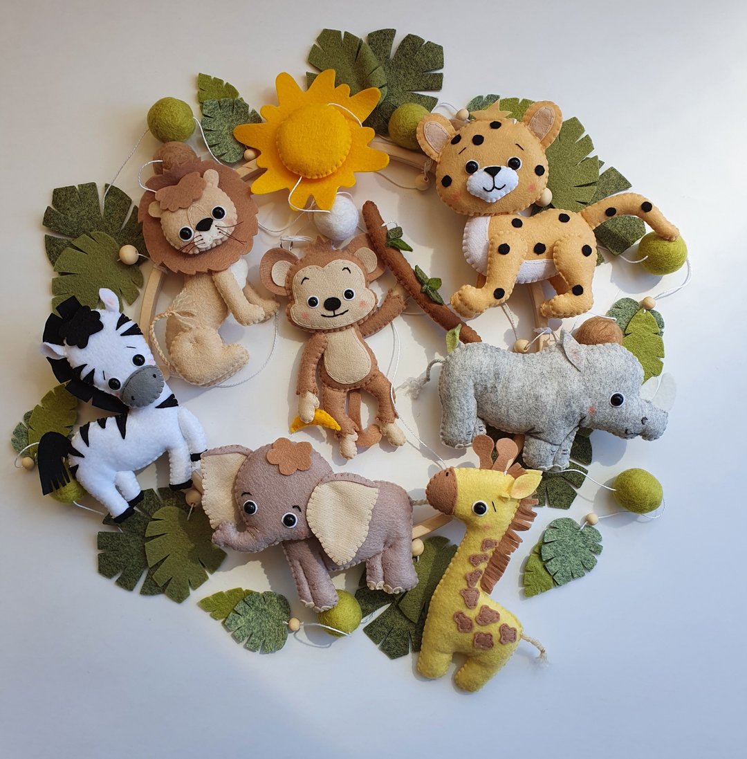 Safari mobile, Jungle mobile, elephant mobile, safari baby shower,safari nursery - 满月礼盒 - 环保材料 