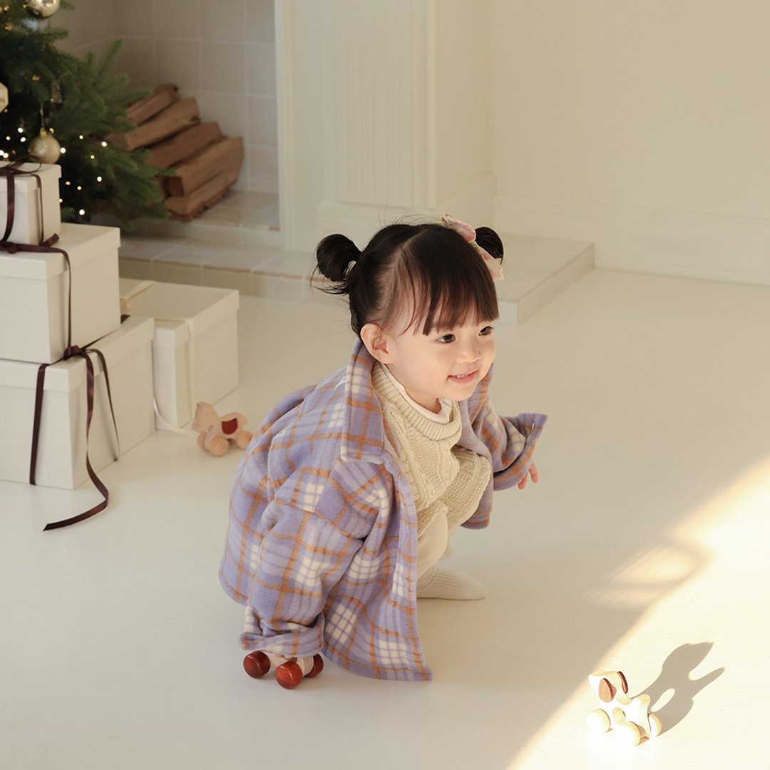 baby violet 格纹宽松衬衫 - 童装上衣 - 其他材质 紫色