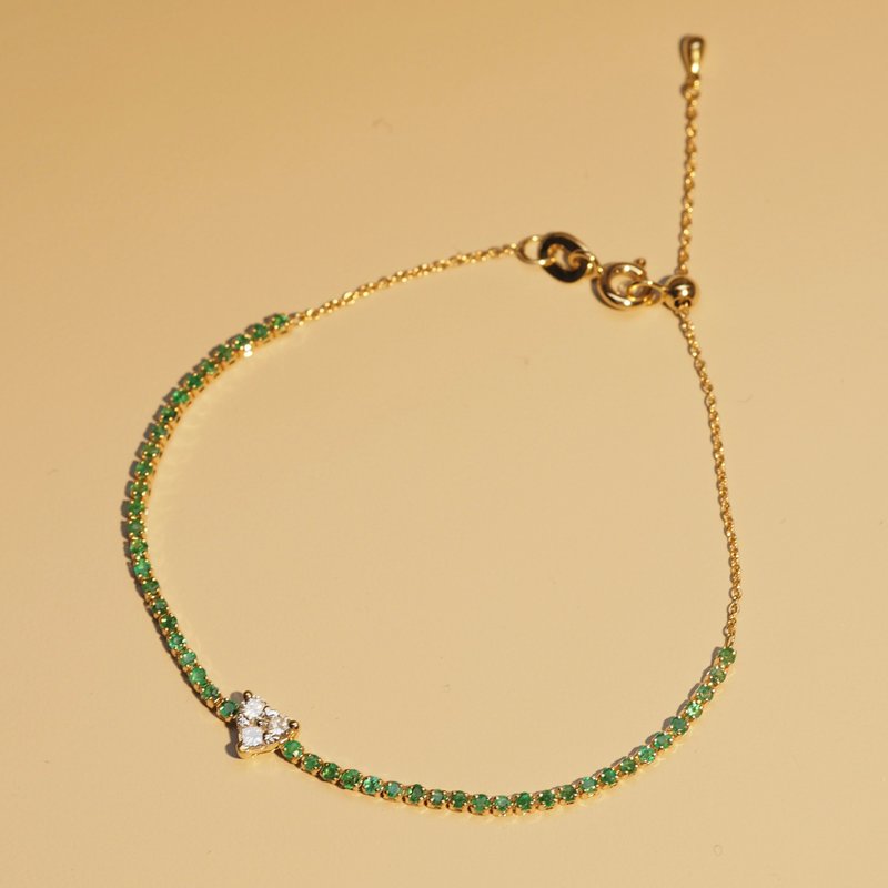 18K金钻石心形祖母绿手链 18K Gold Diamond Heart Emerald Band - 手链/手环 - 贵金属 