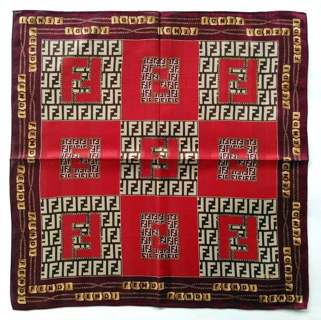 Fendi 复古围巾，带徽标和珠宝红色 23 x 23 英寸，复古围巾 - 丝巾 - 棉．麻 红色