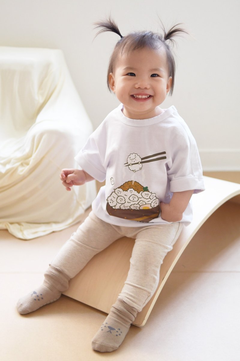 Kid-泡泡洋卤肉饭T-shirt - 童装上衣 - 棉．麻 白色