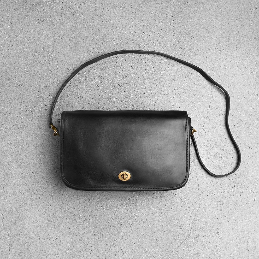 Coach 古董斜肩包  / Vintage 古着 - 侧背包/斜挎包 - 真皮 黑色
