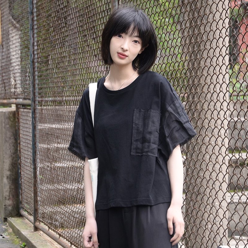 暗黑风短袖T恤|T恤|苎麻+棉|独立品牌|Sora-135 - 女装 T 恤 - 棉．麻 黑色
