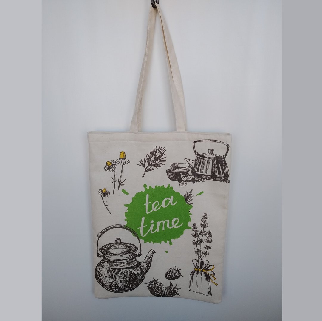 Strong reusable beige tote bag, eco friendly, cotton canvas bag with a pocket - 手提包/手提袋 - 棉 橘色