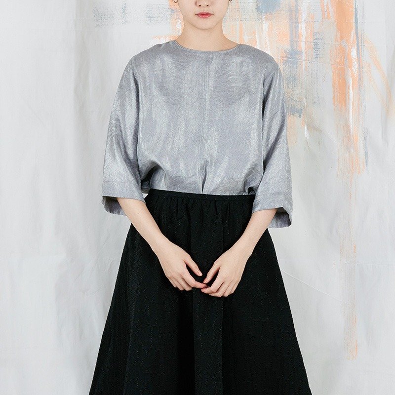 银/白色光泽中心压线衬衫 - 女装上衣 - 聚酯纤维 灰色