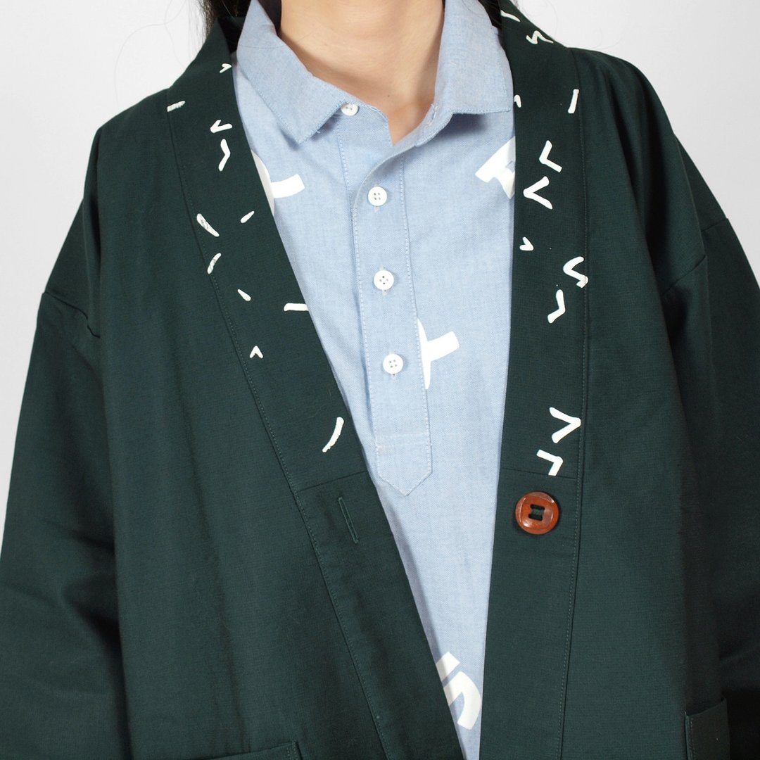 【HEYSUN】我还不够勇敢/不对称口袋轻刷毛和服外套 - 女装休闲/机能外套 - 聚酯纤维 绿色