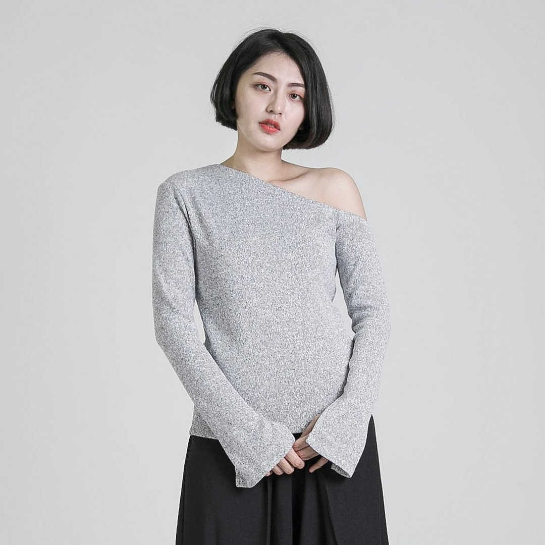 Emotional 感性斜肩上衣_8AF003_麻灰 - 女装上衣 - 棉 灰色