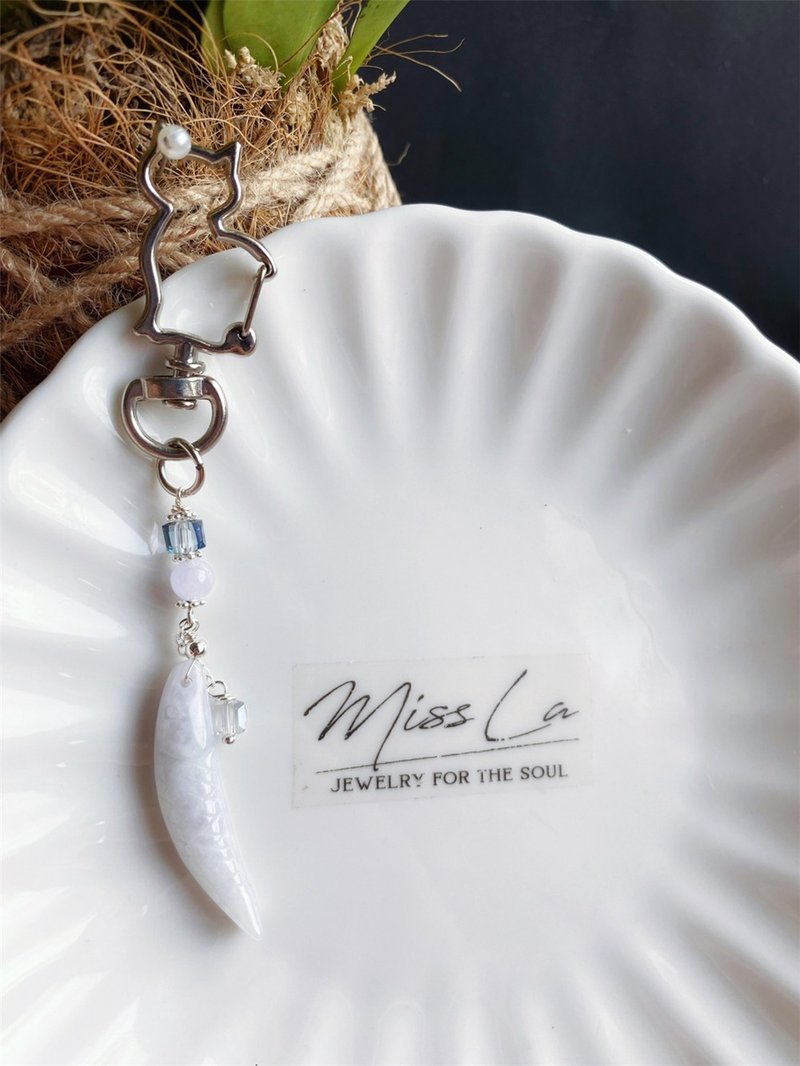 天然缅甸玉 翡翠 玉石 饰品 礼物 钥匙圈 鱼 包挂 闺密 - 吊饰 - 玉石 绿色