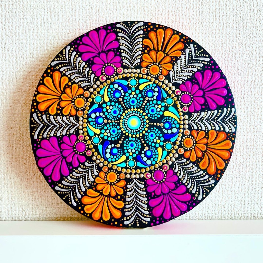 Dot Mandala Fireworks No.10 oringe pink 20cm - 海报/装饰画/版画 - 棉．麻 多色