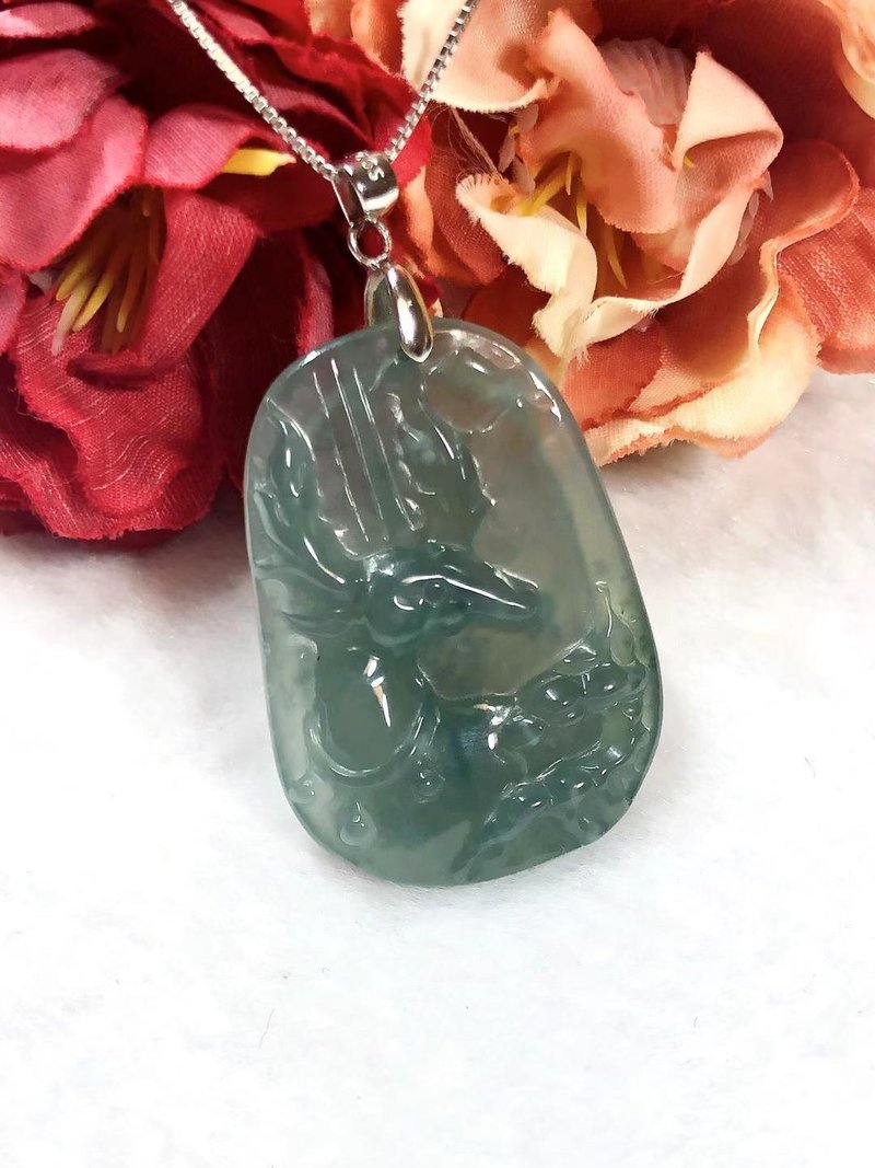 多宝晶石/天然翡翠A货冰种梅花鹿/威料蓝水/福禄双全/小鹿斑比 - 项链 - 玉石 蓝色