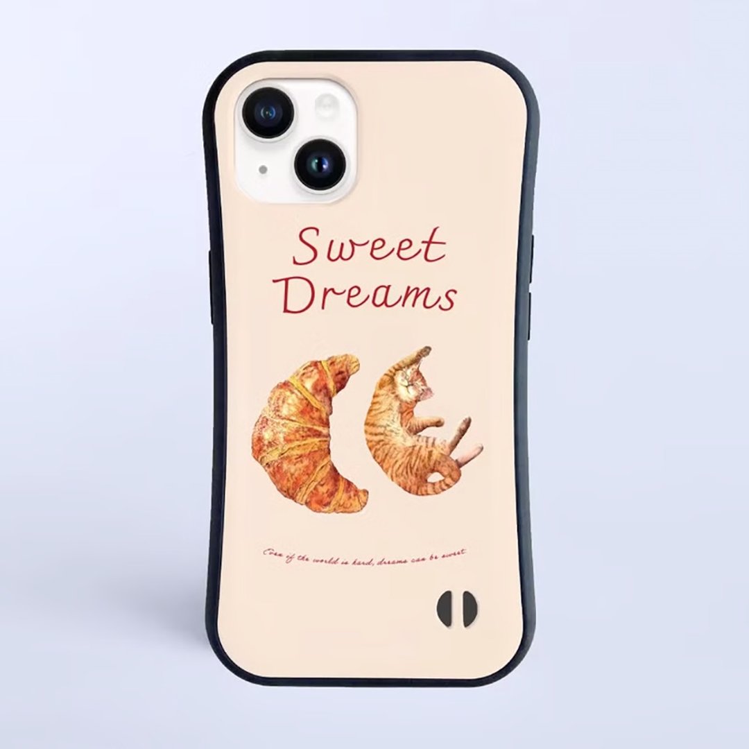 SWEET DREAMS_猫与可颂 / 防撞握把 iPhone 保护壳 - 手机壳/手机套 - 塑料 白色