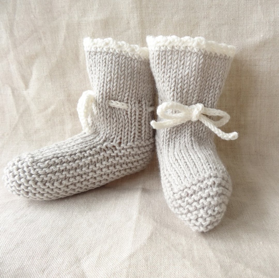 Margined baby booties Wool x cotton 6M ～ 177 - 满月礼盒 - 其他材质 