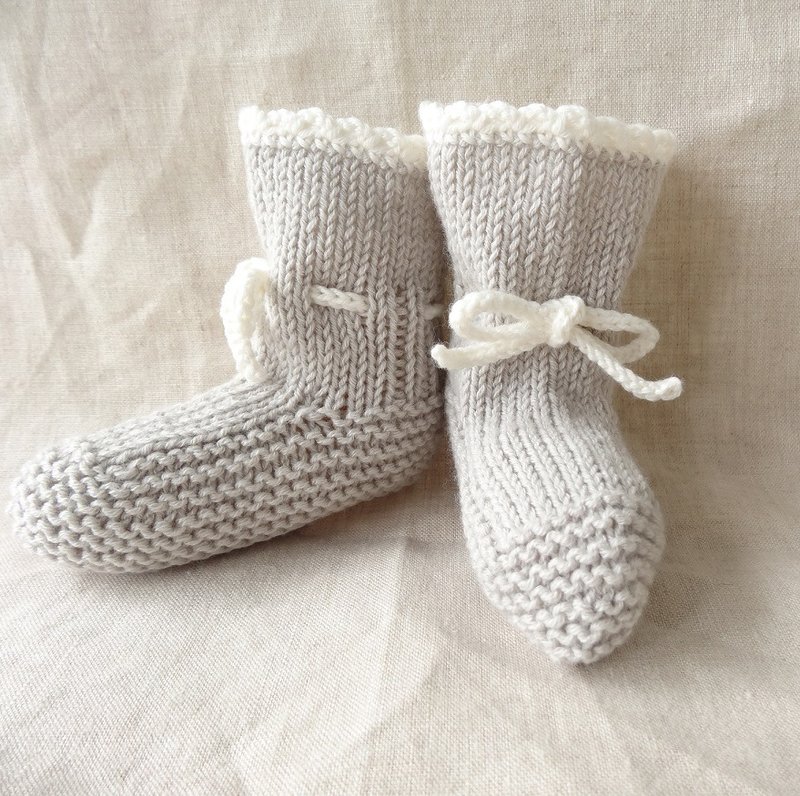 Margined baby booties Wool x cotton 6M ～ 177 - 满月礼盒 - 其他材质 