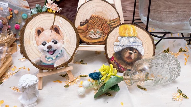 头像宠物肖像/ 定制化图像创作 / 木片 / 压克力/油彩 - 订制画像 - 木头 卡其色