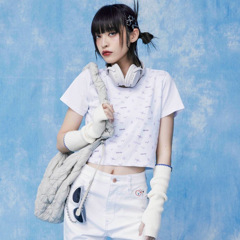 EDWIN 女装 满版印花短版短袖 T 恤 (白色) #上衣 - 女装 T 恤 - 棉．麻 白色