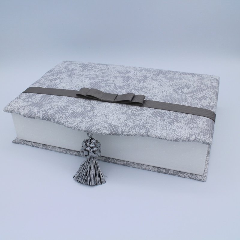 French chic elegant gray ribbon lace tassel show storage book type accessory case free box accessory case accessory storage letter case wallet bed - 收纳用品 - 棉．麻 灰色
