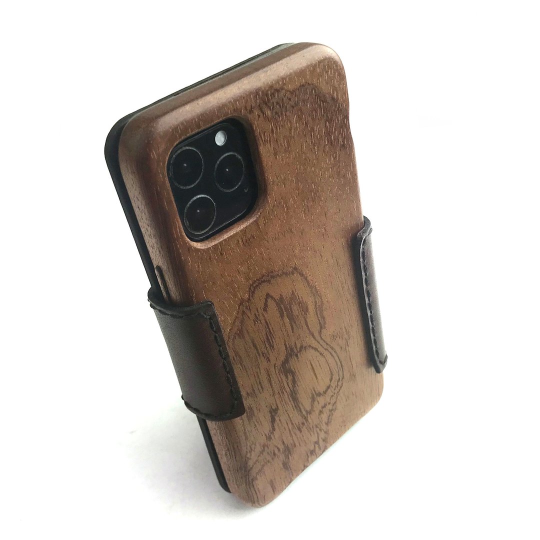 [Made to order] Wooden case for iPhone 11 Pro made of wood and leather Book type - 手机壳/手机套 - 木头 