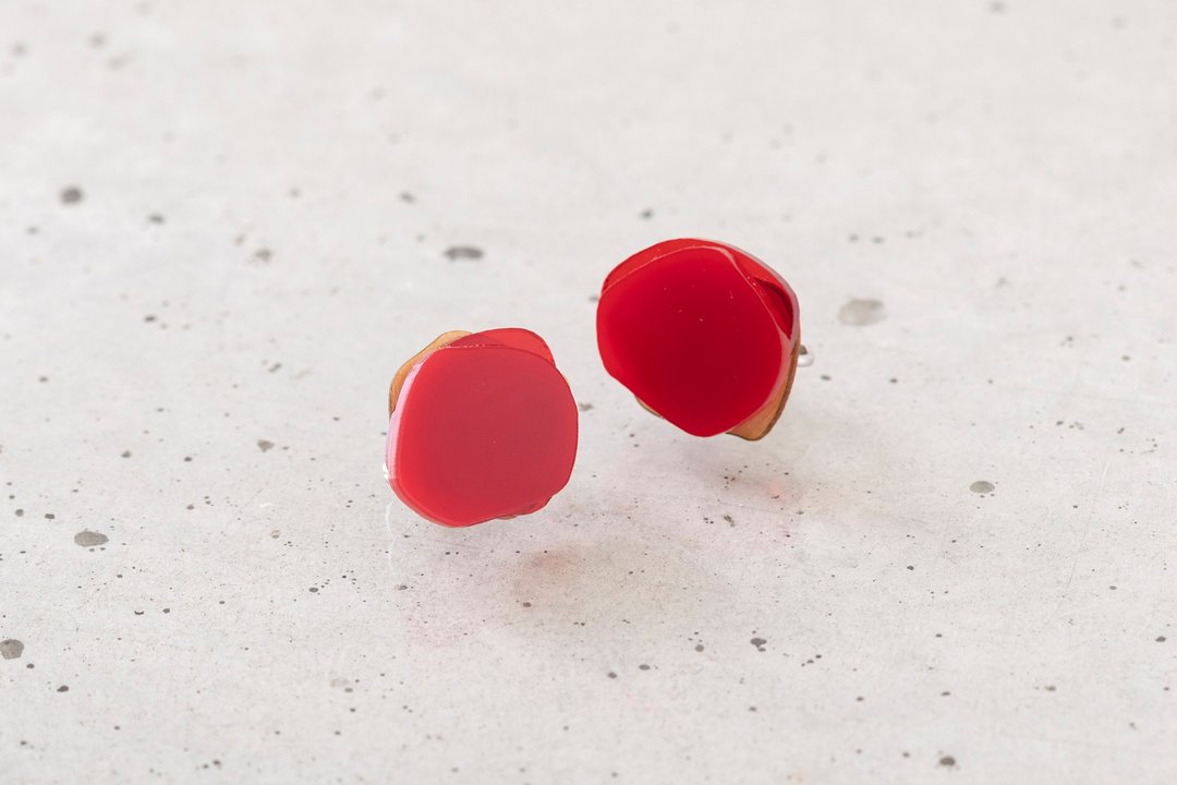 [ORDER ITEM] Paint drop earrings / RED single - 耳环/耳夹 - 木头 红色