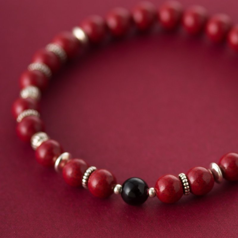 紫金砂朱砂6mm925泰银配件单圈手链化太岁 新年礼物 - 手链/手环 - 宝石 红色