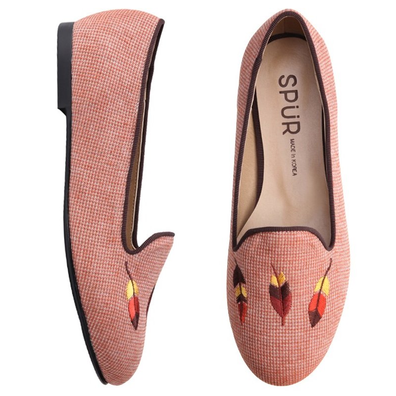 SPUR 羽毛刺绣平底鞋 JF8024 RED - 女款休闲鞋 - 其他材质 红色