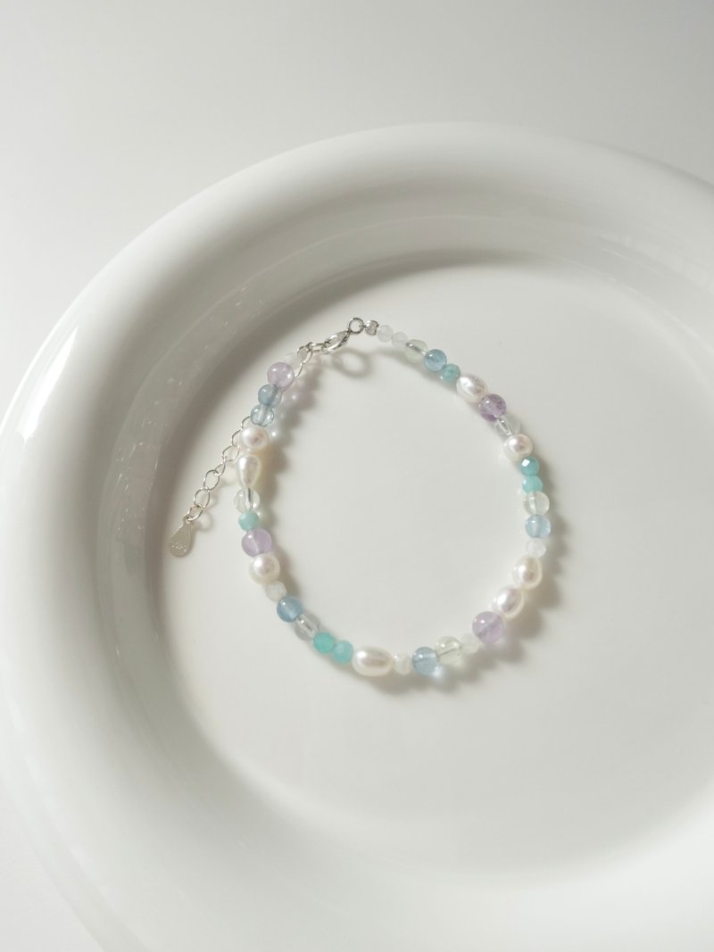 Ocean Veil/海蓝宝 葡萄石 薰衣草紫水晶 珍珠/水晶手链 定制化 - 手链/手环 - 水晶 蓝色