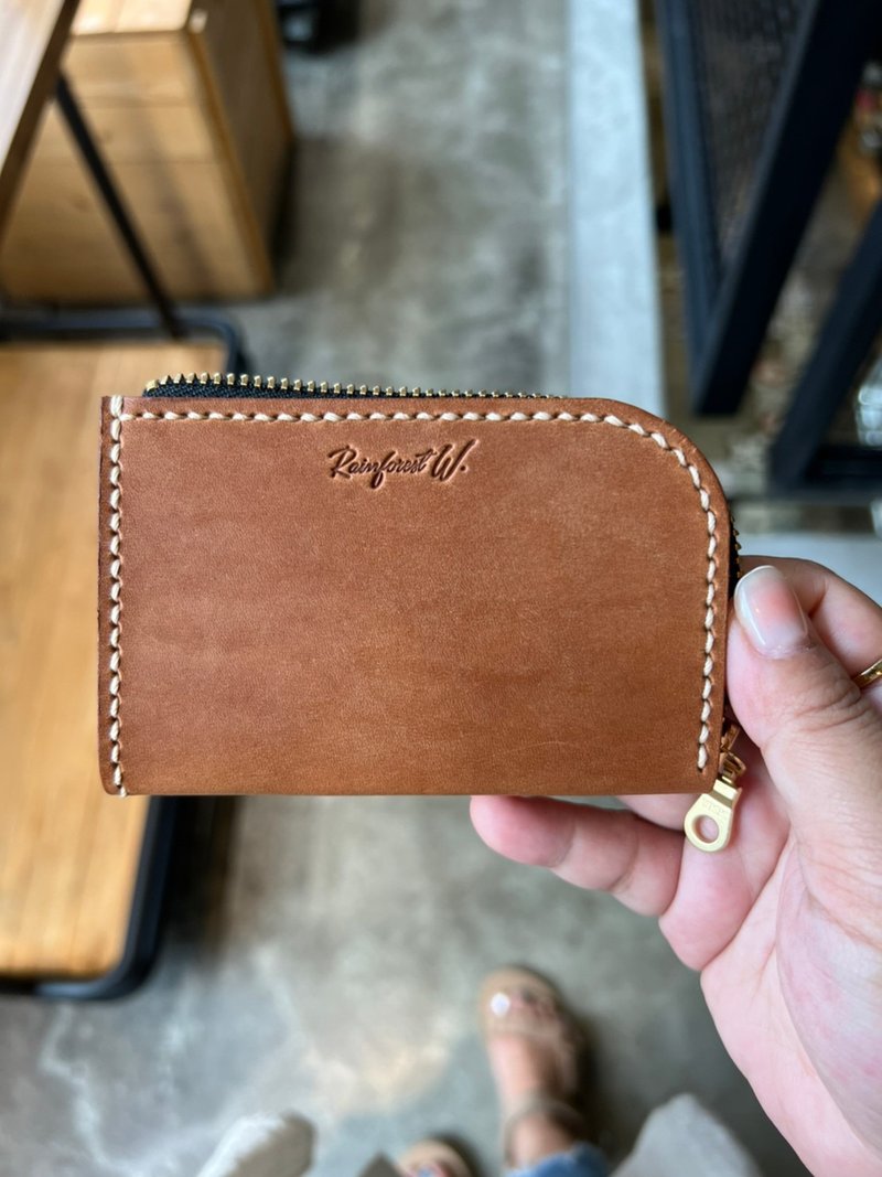 【手作革物】手作真皮小D短夹(咖) - 皮夹/钱包 - 真皮 