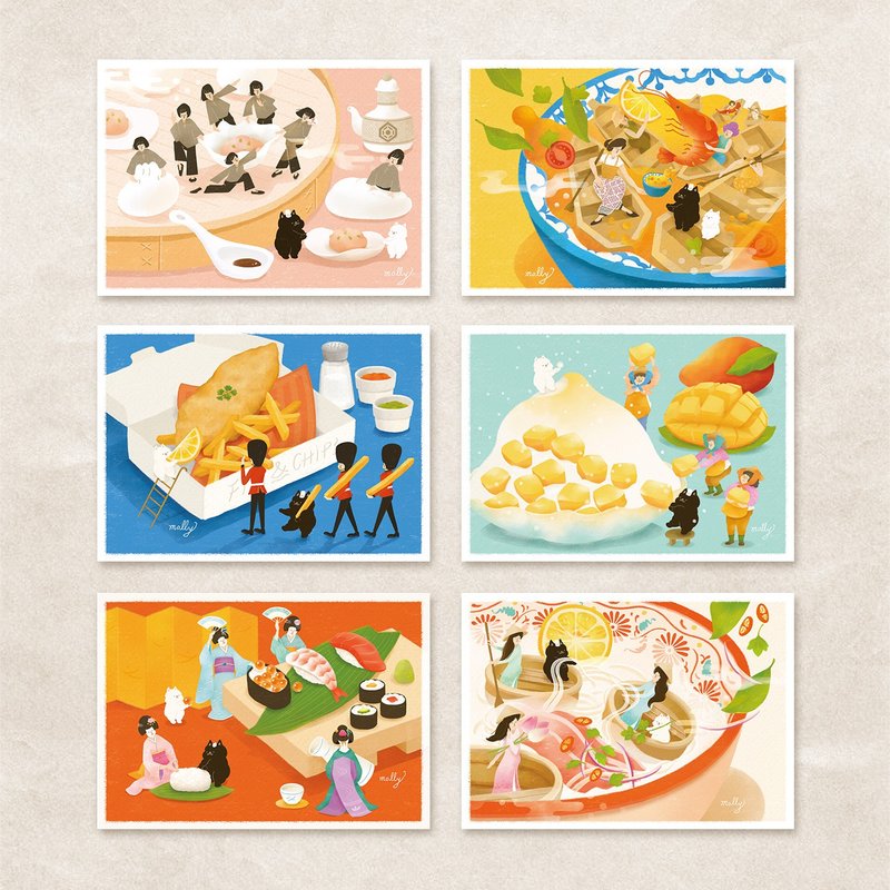postcard-世界美食之旅系列套组 - 卡片/明信片 - 纸 多色