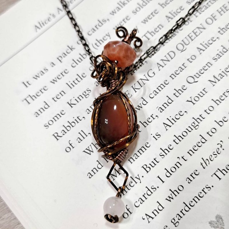 神乐村 童话-龙蛋魔法石项链 玛瑙 火凤凰红玛瑙 金属编织 - 项链 - 半宝石 咖啡色