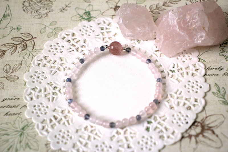粉晶手链 | 搭配草莓晶 | 堇青石 | 925银 | 赠拭银布 - 手链/手环 - 水晶 粉红色