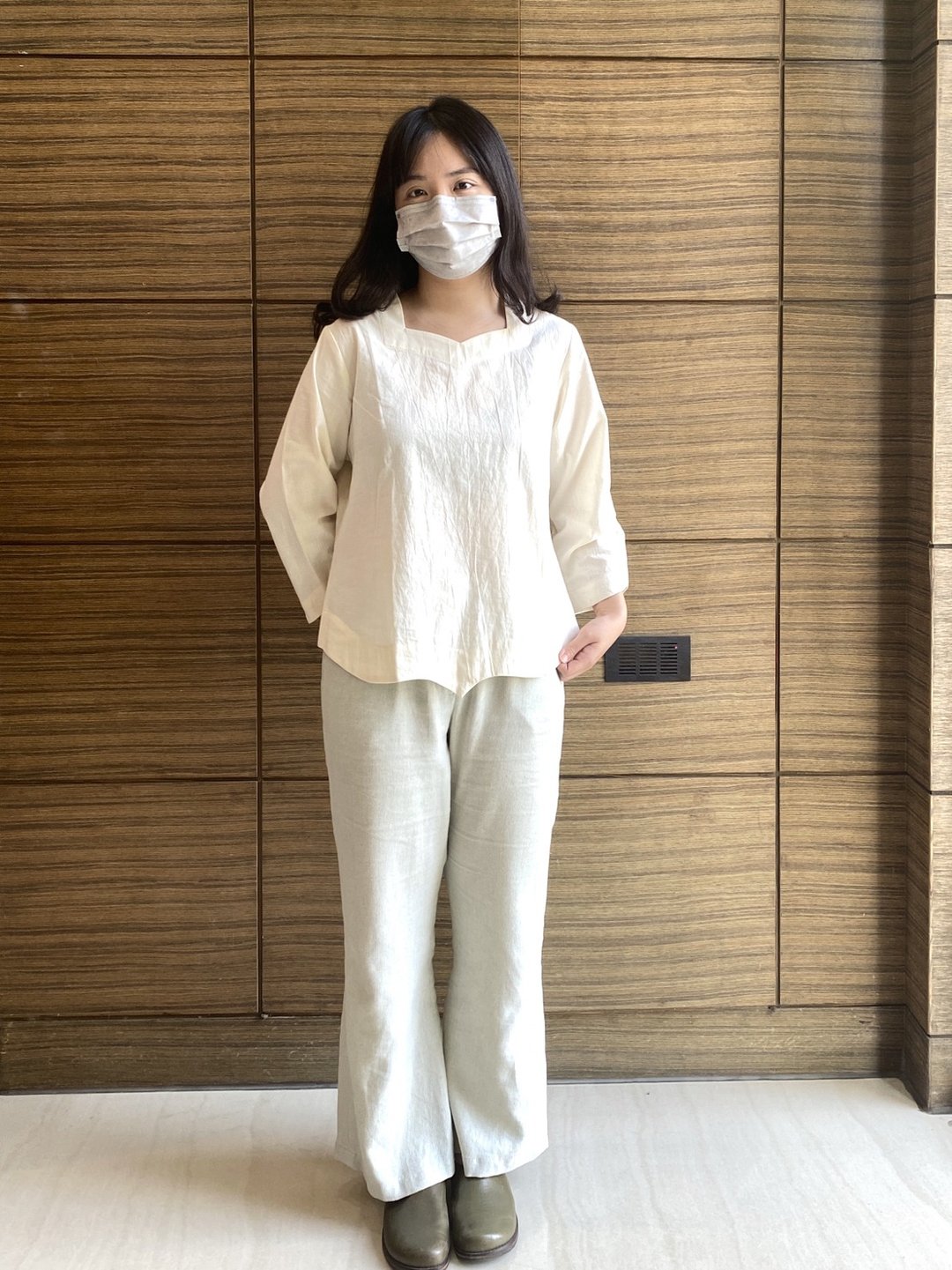 棉麻手感 平高腰小喇叭裤 薄荷绿 - 女装长裤 - 棉 