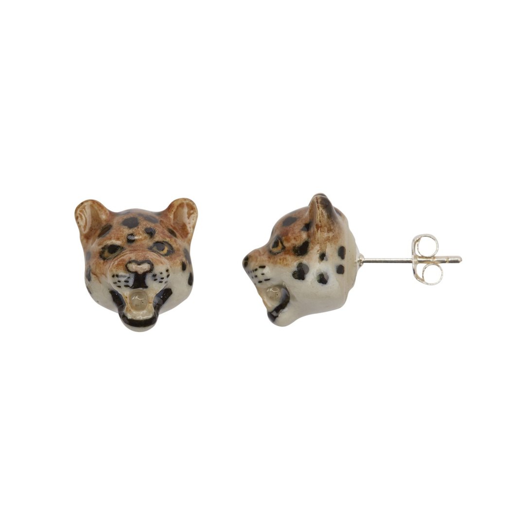 AndMary 手绘瓷耳环-豹 礼盒装 Roaring Leopard Earrings - 耳环/耳夹 - 瓷 金色