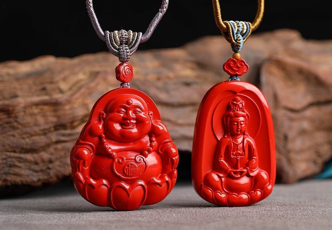 天然原矿朱砂精品红砂佛 观音吊坠  朱砂高含量95%以上 - 项链 - 宝石 