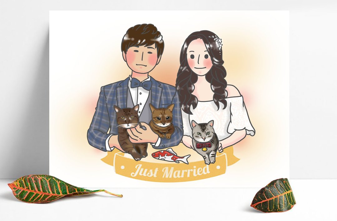 可爱人物插画∣个人/情侣/婚纱/全家福/朋友∣电子档 - 订制画像 - 其他材质 白色