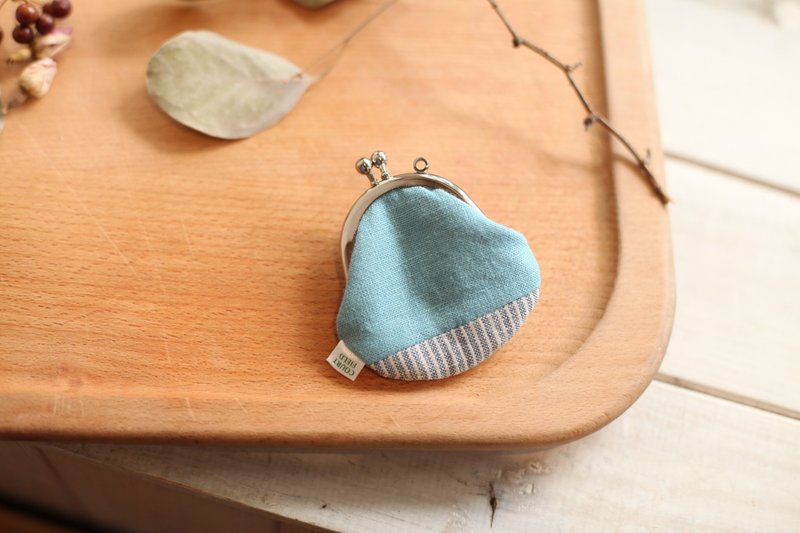 【好日手作】日式蓝天直纹小口金零钱包 - 零钱包 - 棉．麻 蓝色