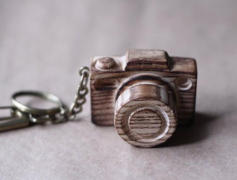 手工木制微型相机 / 焦炭色钥匙圈 - 钥匙链/钥匙包 - 木头 咖啡色